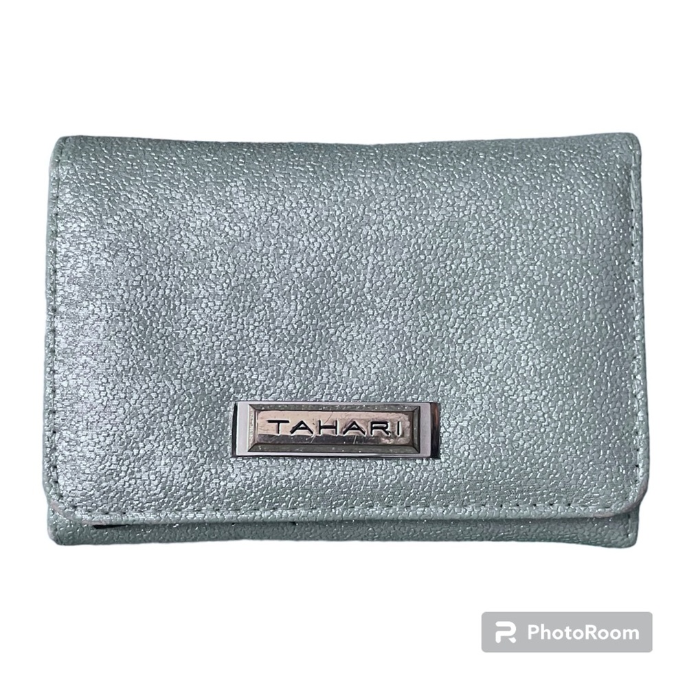 Tahari Light Blue Shimmer Fabric Trifold Wallet